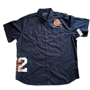 Ecko Unltd‎ NWT Vintage Button Down Short Sleeve 2 Pocket Shirt Orange Embroider